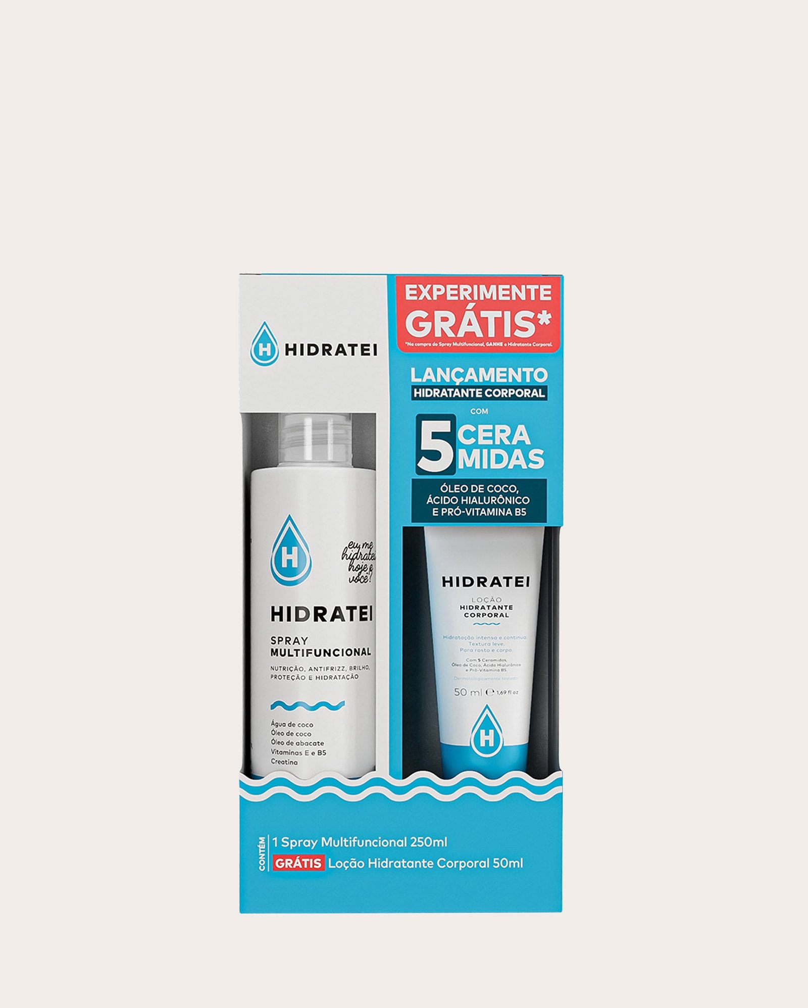 Kit Spray multifuncional 250ml + Loção hidratante corporal 50ml | Hidratei