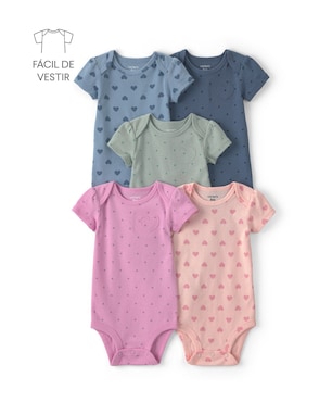 Kit body bebê 5 peças corações e poás - multicor | Carter's