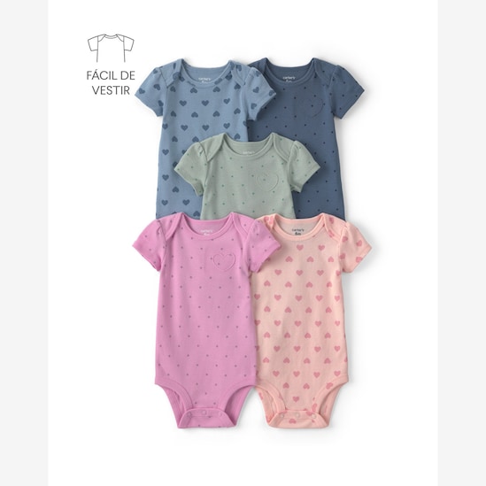 Kit body bebê 5 peças corações e poás - multicor | Carter's