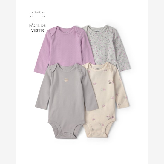 Kit body bebê 4 peças cisne e floral - multicor | Carter's