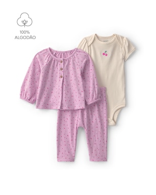Conjunto longo bebê 3 peças texturizado cerejinhas - multicor | Carter's