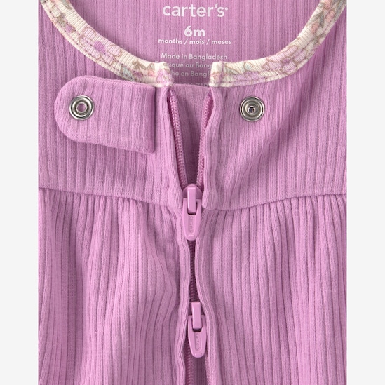 Macacão bebê com pezinho canelado floral - lilás | Carter's