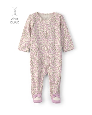 Macacão bebê com pezinho laço floral - bege | Carter's
