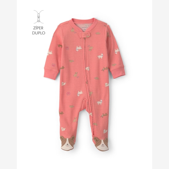 Macacão bebê com pezinho canelado cachorros - rosa | Carter's