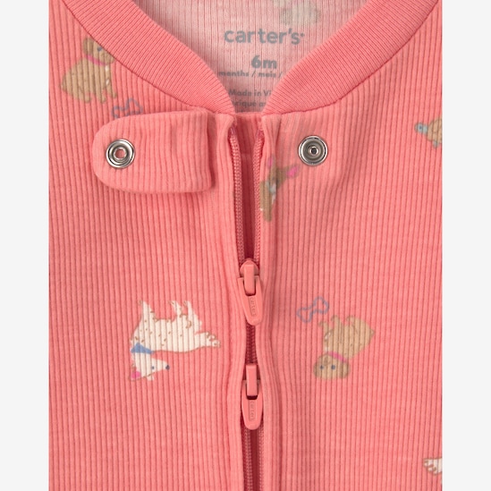 Macacão bebê com pezinho canelado cachorros - rosa | Carter's