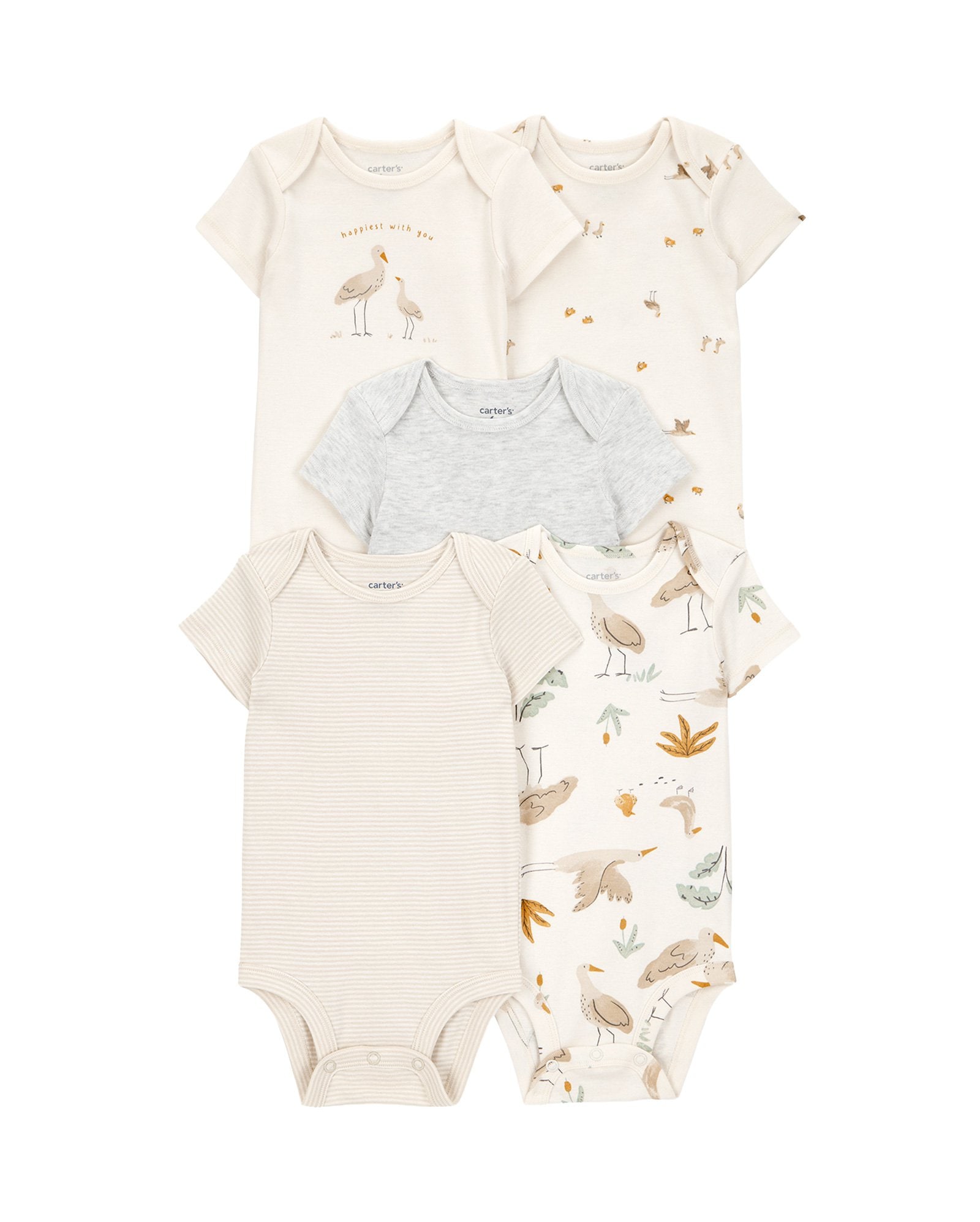 Kit body Carter's bebê menino em algodão estampa animais 5 peças - Multicor
