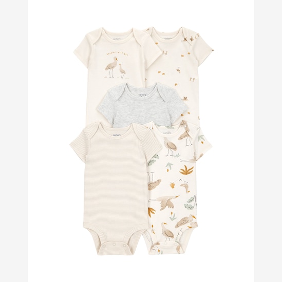 Kit body Carter's bebê menino em algodão estampa animais 5 peças - Multicor