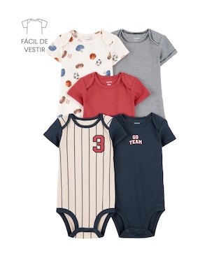 Kit body Carter's bebê menino em algodão esporte 5 peças - Multicor