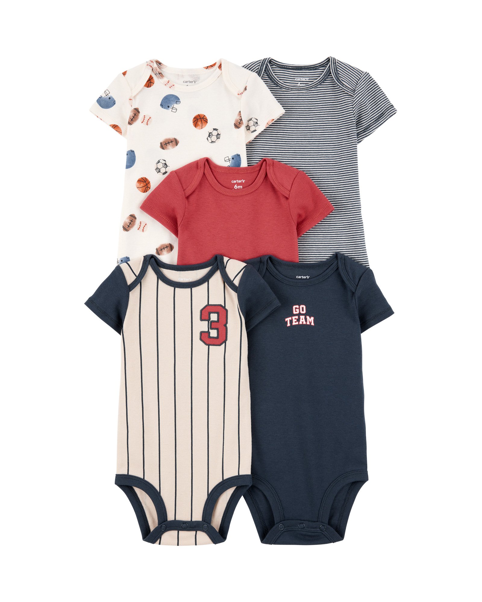 Kit body Carter's bebê menino em algodão esporte 5 peças - Multicor