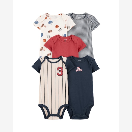 Kit body Carter's bebê menino em algodão esporte 5 peças - Multicor