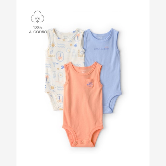 Kit body bebê 3 peças regata praia - multicor | Carter's