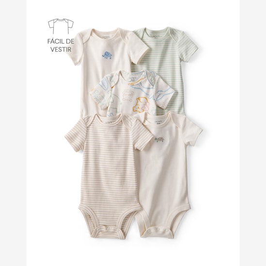 Kit body bebê 5 peças listras e animais - multicor | Carter's