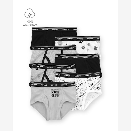 Kit cueca infantil 7 peças slip esportes - multicor | Carter's