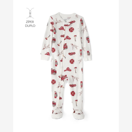 Macacão pijama bebê estampa bombeiros com pé multicor | Carter's