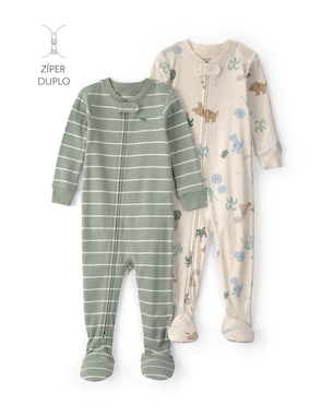 Kit macacão pijama bebê 2 peças estampados com pé multicor | Carter's