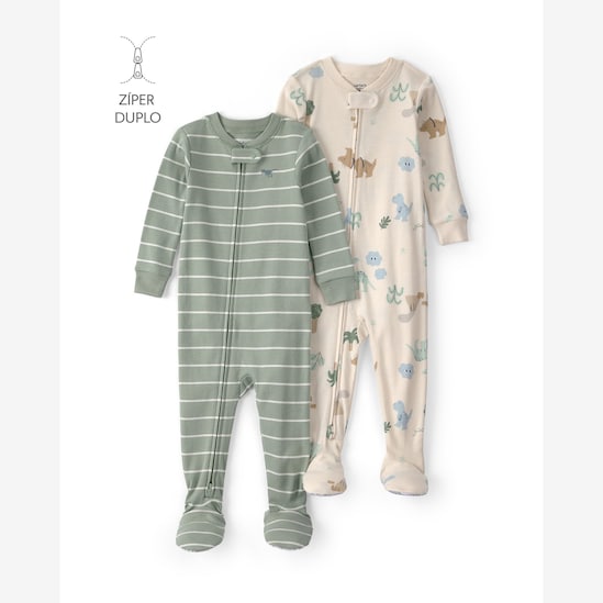 Kit macacão pijama bebê 2 peças estampados com pé multicor | Carter's