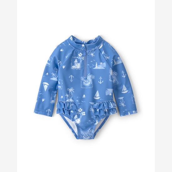 Maiô bebê estampado com babados - azul | Carter's