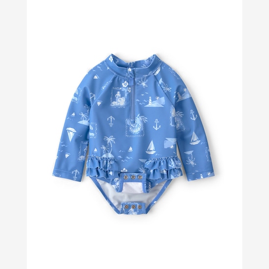 Maiô bebê estampado com babados - azul | Carter's