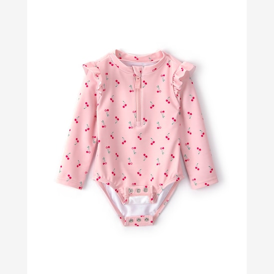 Maiô bebê estampa cerejas com babado - rosa | Carter's
