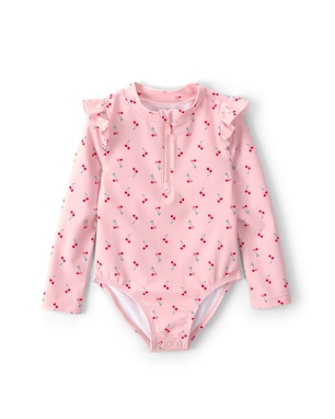 Maiô infantil estampa cerejas com babado - rosa | Carter's