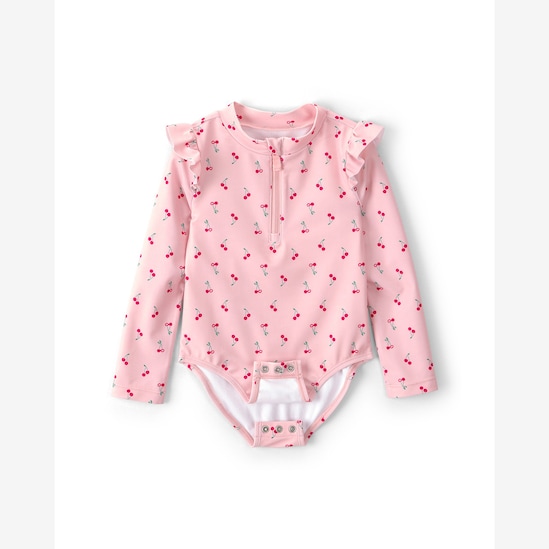 Maiô infantil estampa cerejas com babado - rosa | Carter's