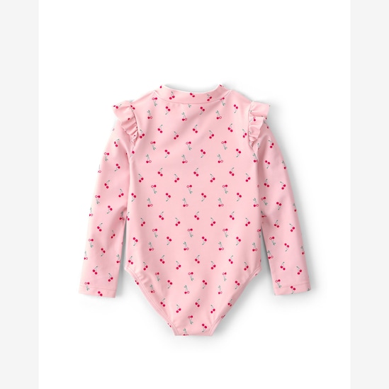 Maiô infantil estampa cerejas com babado - rosa | Carter's