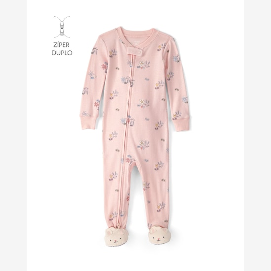 Macacão pijama bebê floral com pé - rosa | Carter's