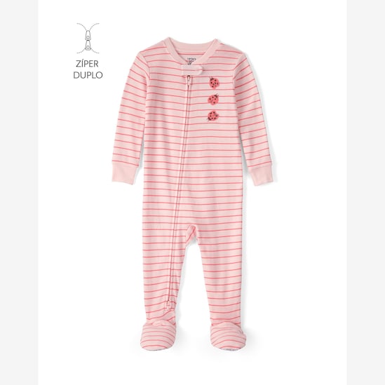 Macacão pijama bebê listrado com joaninha - rosa | Carter's