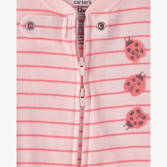 Macacão pijama bebê listrado com joaninha - rosa | Carter's