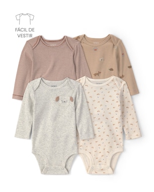 Kit body bebê 4 peças cachorrinhos e listras - multicor | Carter's