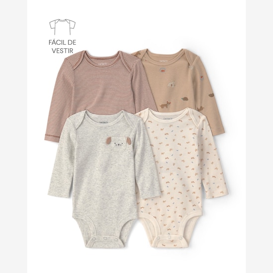 Kit body bebê 4 peças cachorrinhos e listras - multicor | Carter's