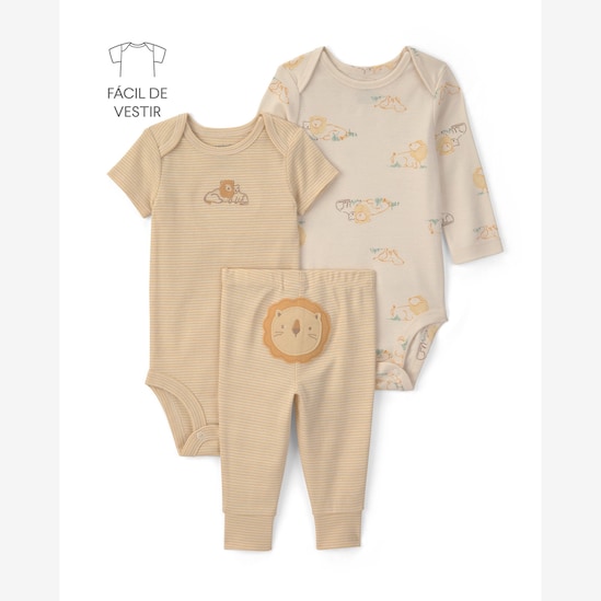 Conjunto longo bebê 3 peças malha e leãozinho - multicor | Carter's