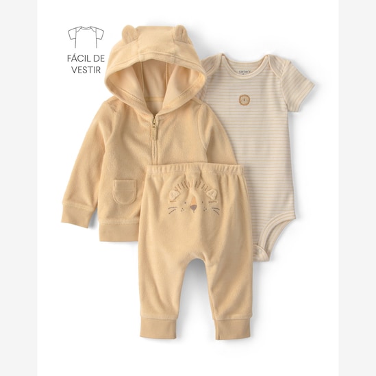 Conjunto longo bebê 3 peças atoalhado leãozinho - multicor | Carter's