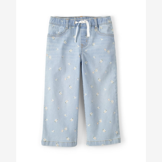 Calça jeans infantil wide leg floral - denim claro | OshKosh