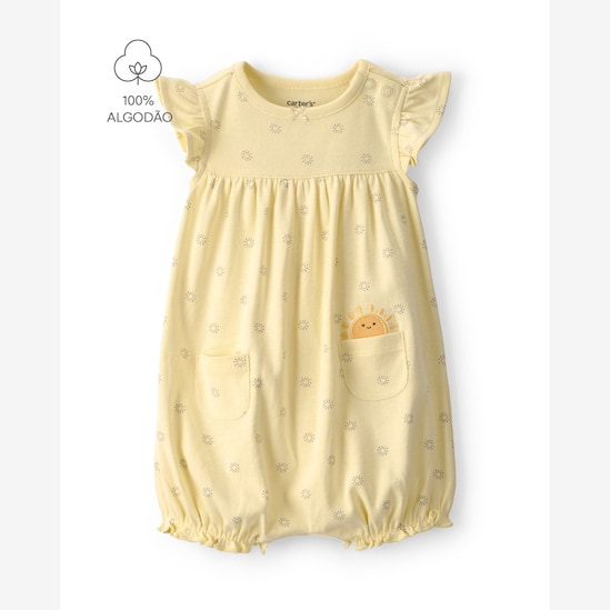 Macaquinho Carter's com bolso bebê menina em algodão sol - Amarelo Claro