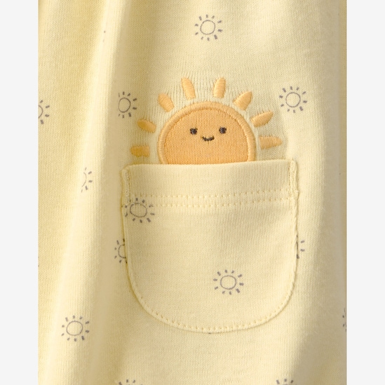 Macaquinho Carter's com bolso bebê menina em algodão sol - Amarelo Claro