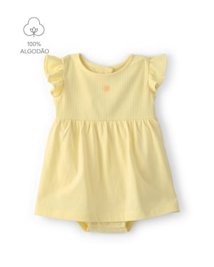Vestido bebê canelado com bordado sol - amarelo | Carter's