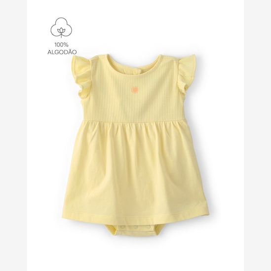 Vestido bebê canelado com bordado sol - amarelo | Carter's
