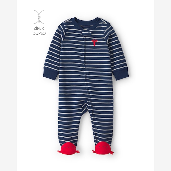 Macacão bebê listrado com bordado lagosta - azul | Carter's