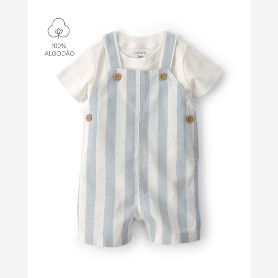 Jardineira bebê listrada com camiseta - multicor | Carter's