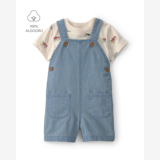 Jardineira jeans bebê com camiseta - multicor | Carter's