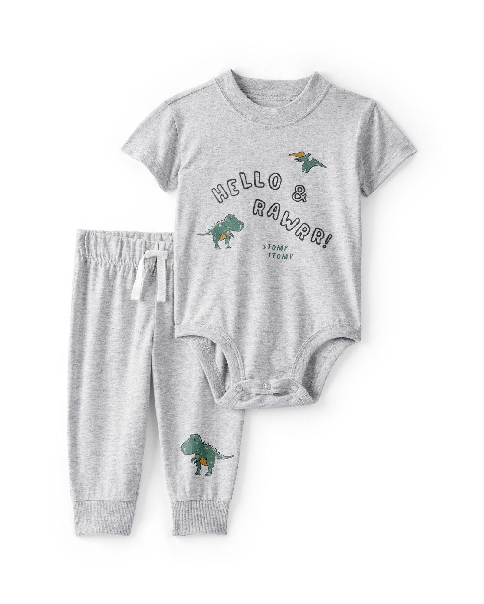 Conjunto longo bebê 2 peças dinossauro - cinza