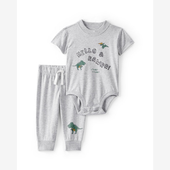 Conjunto longo bebê 2 peças dinossauro - cinza | Carter's