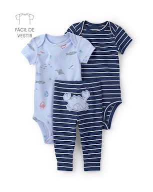 Conjunto bebê 3 peças fundo do mar - azul | Carter's