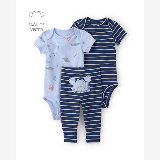 Conjunto bebê 3 peças fundo do mar - azul | Carter's