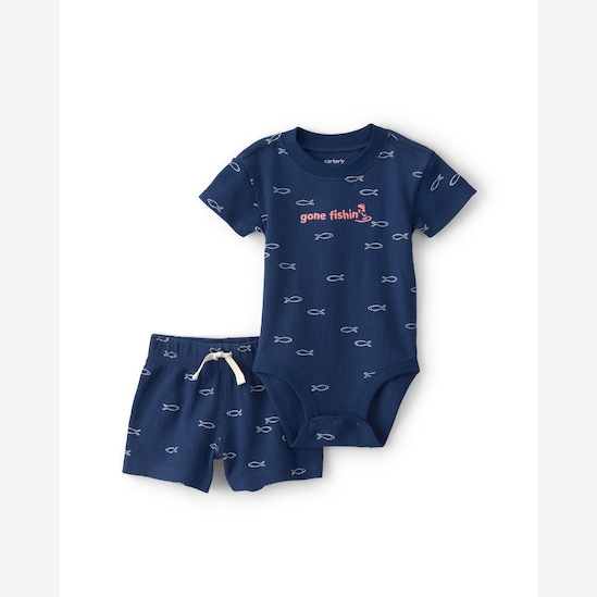 Conjunto curto bebê 2 peças peixinhos - azul | Carter’s
