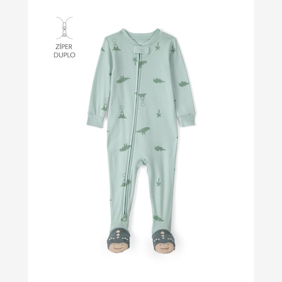 Macacão pijama bebê com pezinho dinos - verde | Carter's