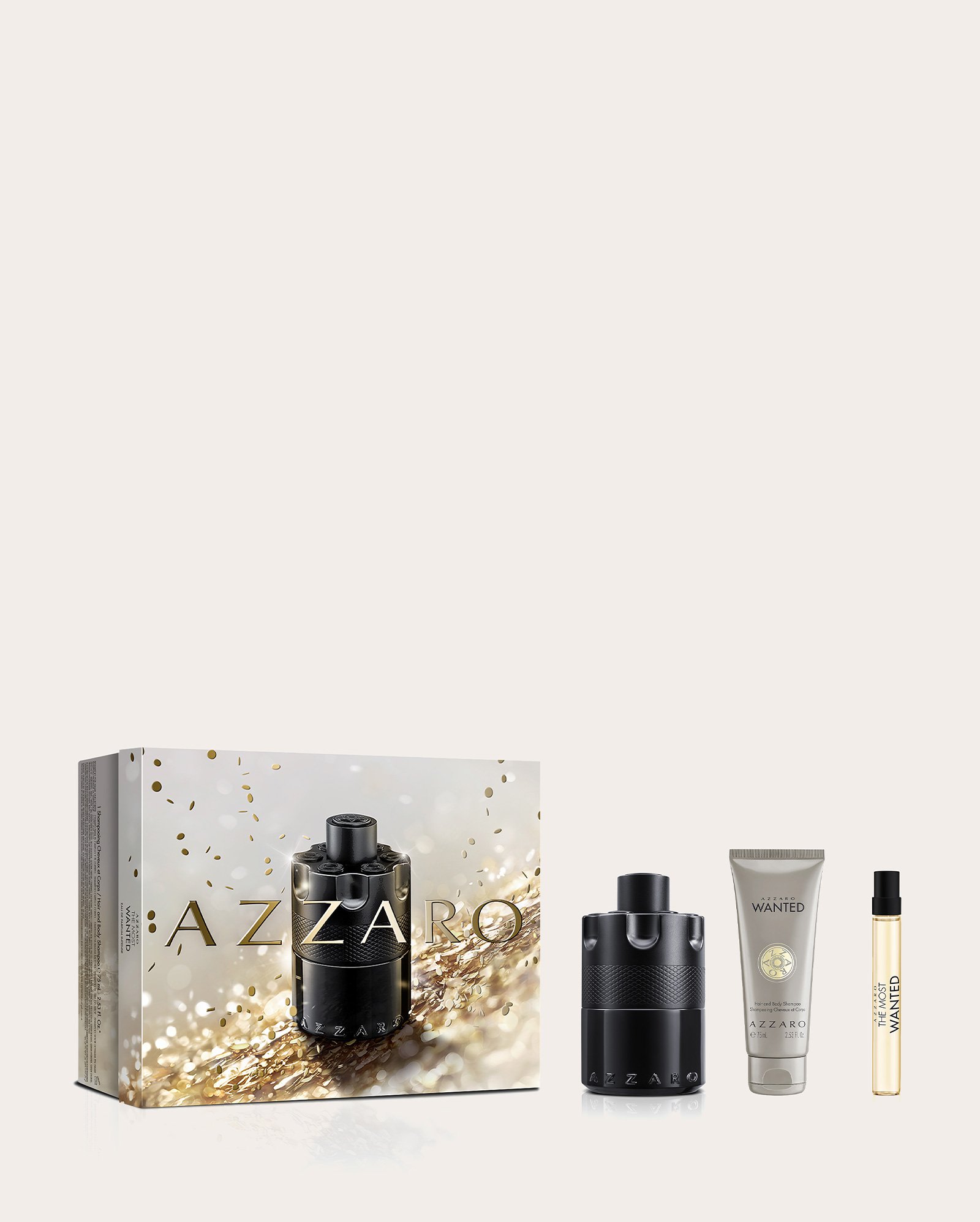 Kit perfume masculino The Most Wanted Intense EDP 100ml + Miniatura 10ml + Hair & Body 75ml | Azzaro