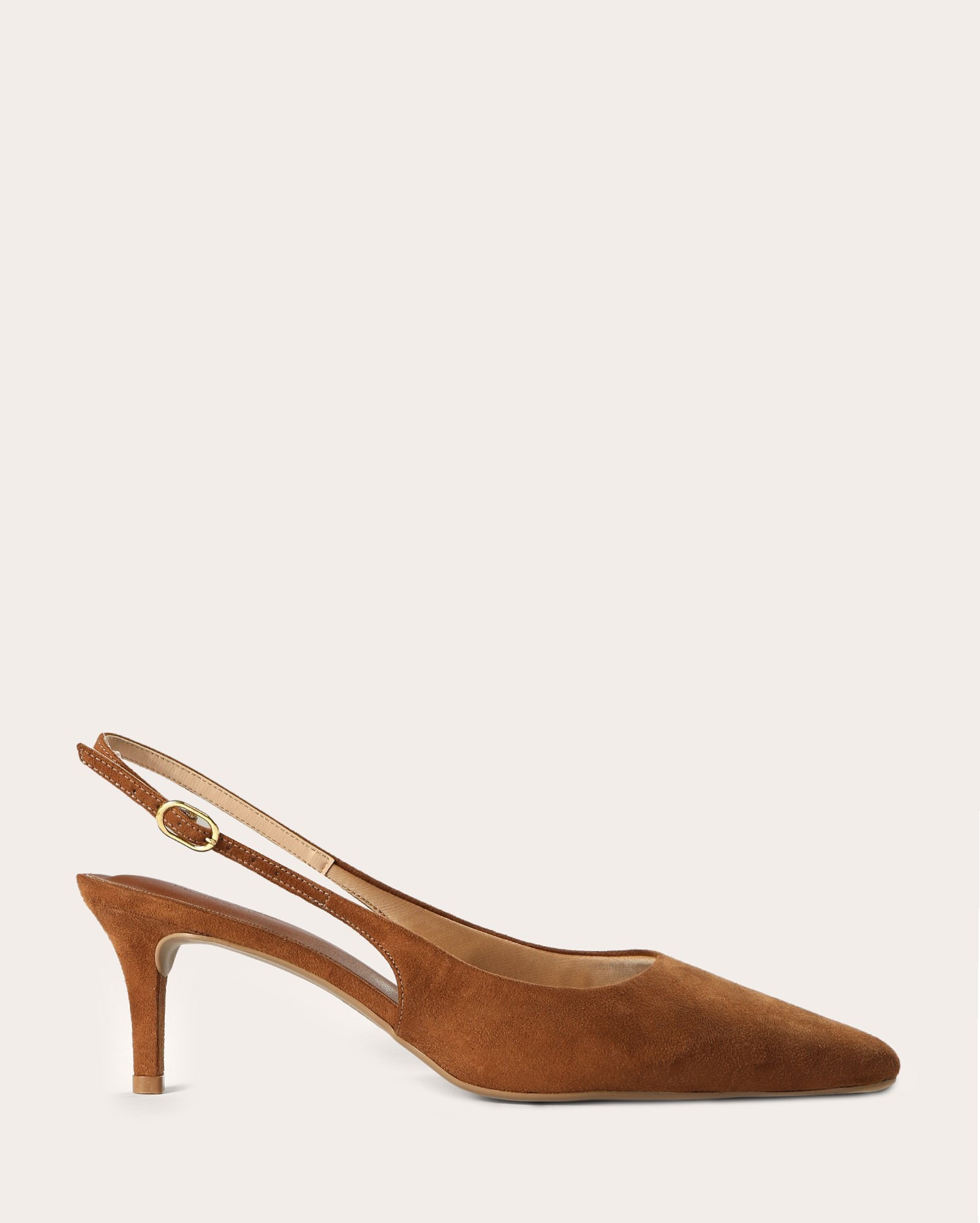 Scarpin com slingback e salto fino - marrom