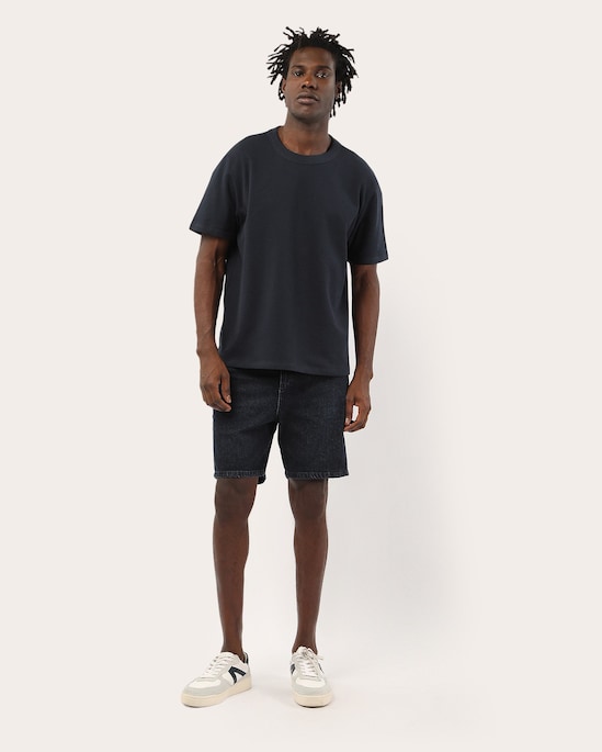 Camiseta masculina comfort texturizada - Azul Escuro